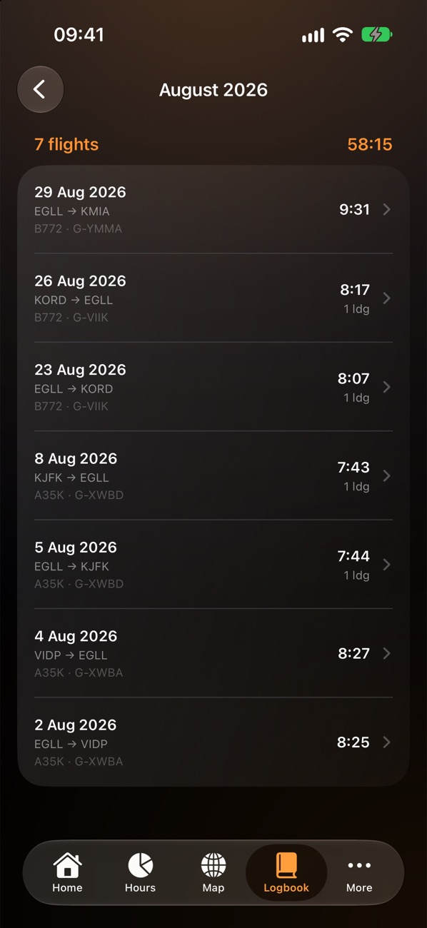 A month of flights in the logbook
