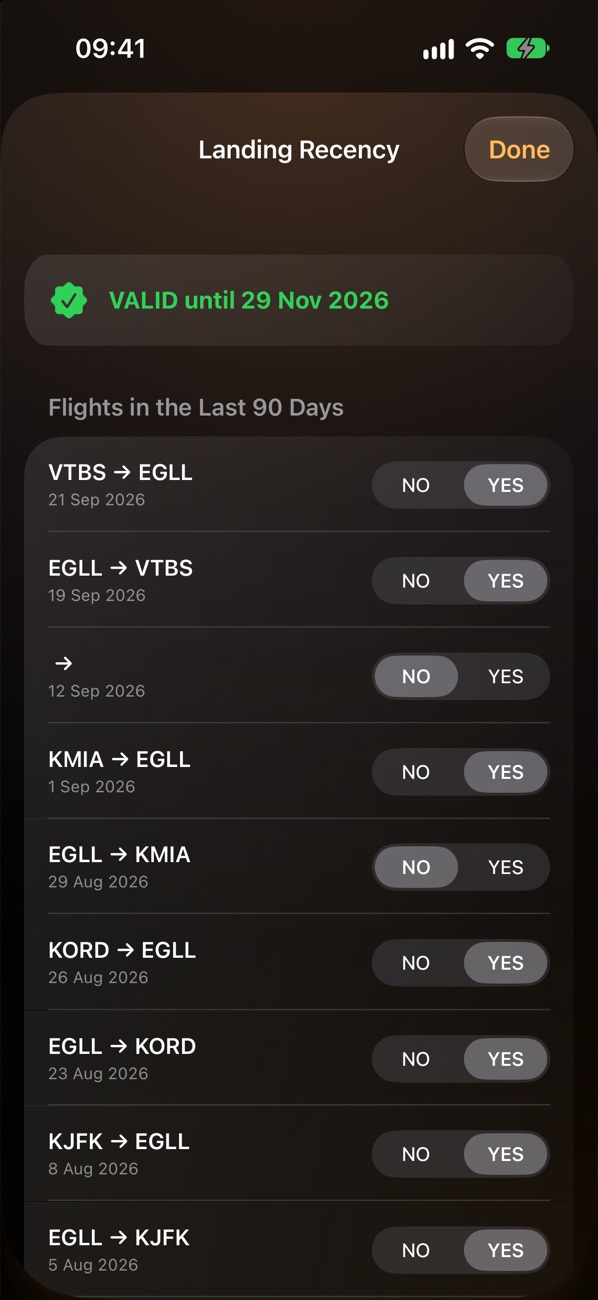 Landing recency: valid until 29 November 2026